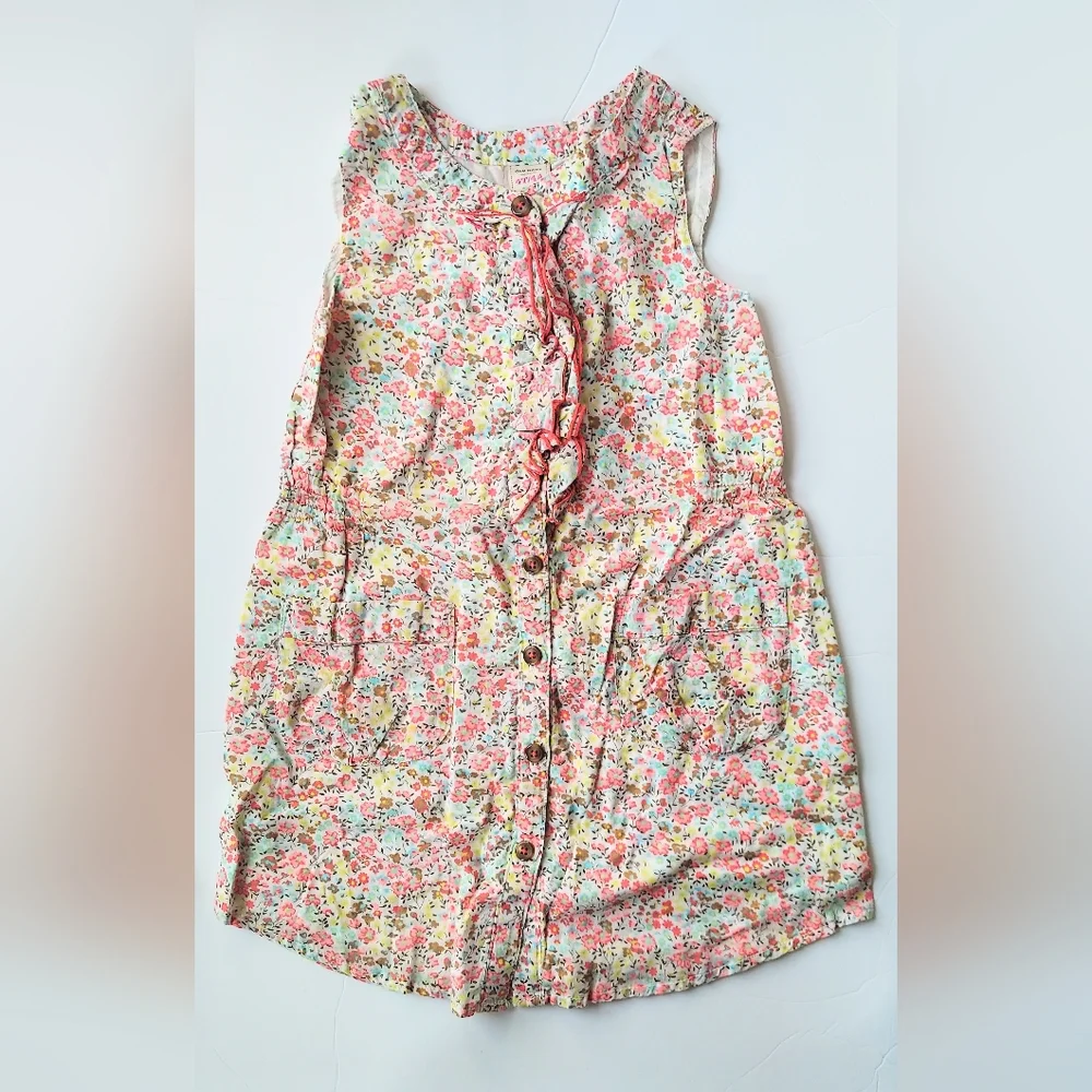 Old Navy Ruffle Front Button Down Sleeveless Dress Girls Size 4T Pink Floral